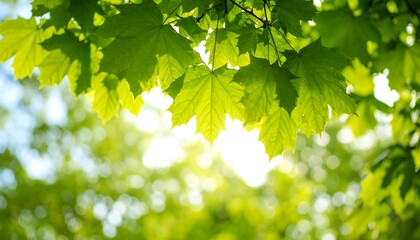 Fototapeta premium Lush green leaves in sunlight