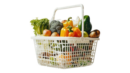 Fresh and vibrant vegetables in a white basket ready for cooking or shopping