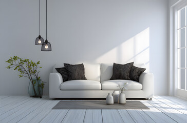 Modernes Wohnzimmer in minimal Stil mit Sofa