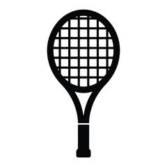 Simple black silhouette of a tennis racquet on a white background