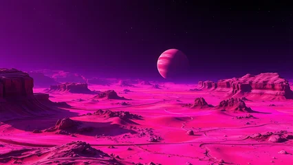 Fototapeten Pink Surreal purple and orange Martian landscape viewed from satellite, with chromatic aberration effects.  © song