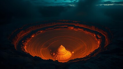 Ancient impact crater with mysterious geological formations glowing with preservation symbols in Ghana © song