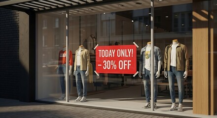 Storefront Display: 30% Off Menswear Sale - Today Only!  High-qu