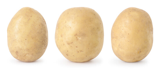Fresh raw potatoes isolated on white, set
