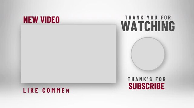 End Screen Video outro Template 4k video in white and grey gradient background 