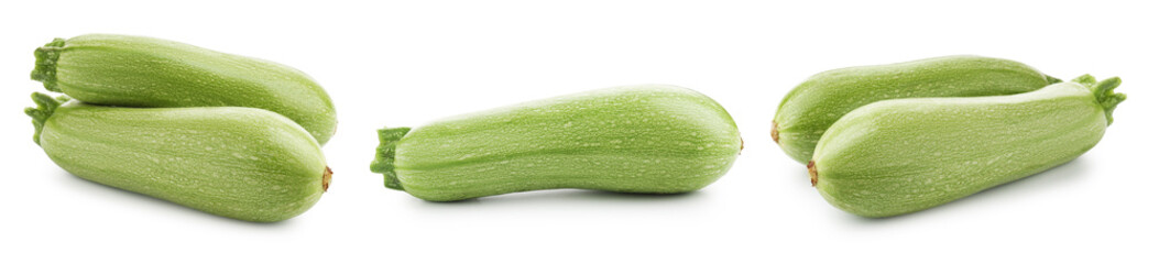 Fresh ripe zucchini isolated on white, set