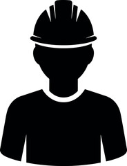 Vector art of construction worker silhouette with hard hat isolated on white background transparent background
