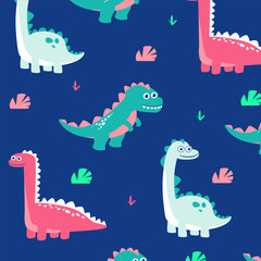 cute cartoon dinosaur seamless pattern vector design for kids apparel fullprint fabric