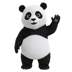 Naklejka premium 陽気なパンダの手振り挨拶 ポップな漫画スタイル 透明背景