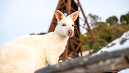 Obraz premium White kangaroo in winter landscape