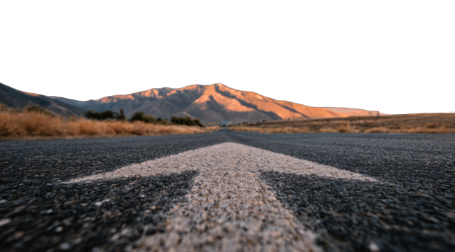 Asphalt road leads upward to mountains - Powered by Adobe