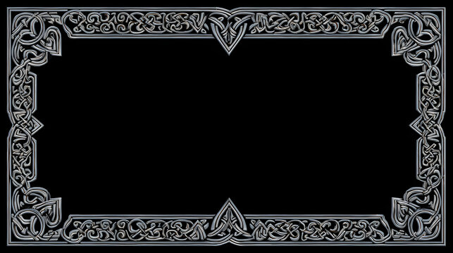 Scandinavian-inspired frame design, blending ancient Celtic and Viking motifs, isolated on a black background