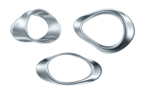 Abstract metallic rings, three shapes
