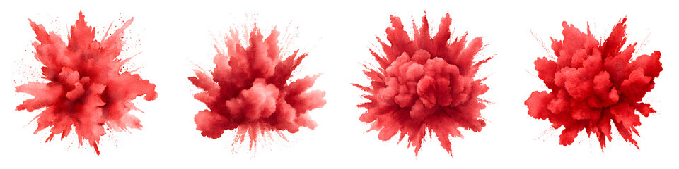 Fiery Red: Four Explosions of Red Powder Paint on White Background