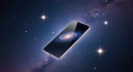 Smartphone with Galaxy Galaxy Spiral Galaxy on Screen Floating in Space