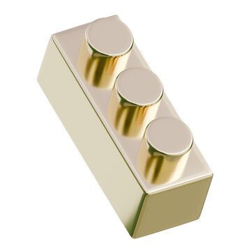 Shiny metallic gold 1x3 brick suitable for product, promo, and toy catalog visuals.