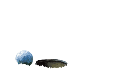 Pixelated golf ball about to enter hole