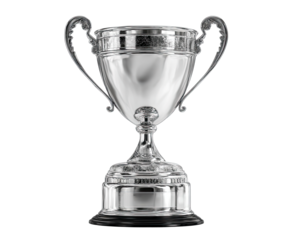Polished silver trophy with ornate handles