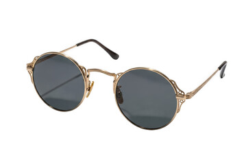 Vintage round metal frame sunglasses isolated on transparent background