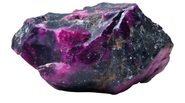 Raw Sugilite specimen, opaque purple-pink chunk, natural irregular shape, isolated on Transparent background