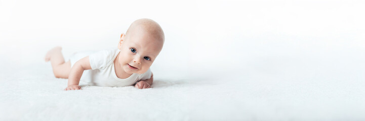 Adorable Baby on White Background Wide Banner