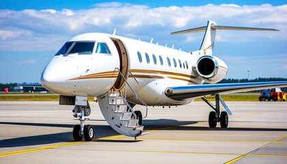 White jetliner on tarmac, sunny day