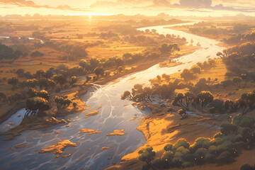 Sunrise over a Serene African River