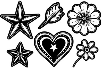set of vector star,heart,flower doodles