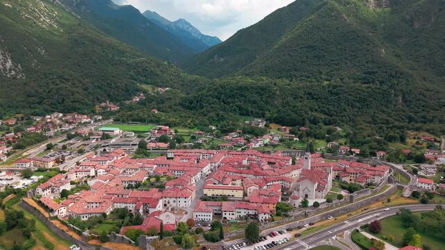 Aerial view of Venzone town, Italy