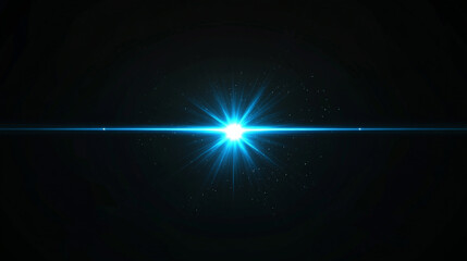 Shiny blue flare light effect with glowing beam and star on black background. Abstract overlay for digital art, futuristic design, and visual effects.