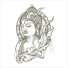 Continuous line drawing of Buddha face vector illustration