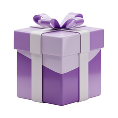 Obraz premium Purple Gift Box With White Ribbon Isolated On Transparent Background