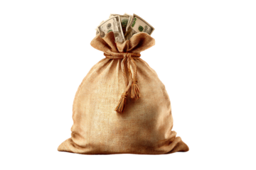  Money bag full of cash, transparent background