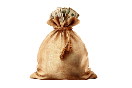  Money bag full of cash, transparent background