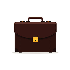 A dark brown leather briefcase, closed, with gold clasp, sits on a white background.