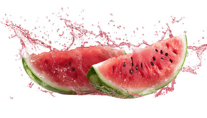 Watermelon slices with vibrant splashes
