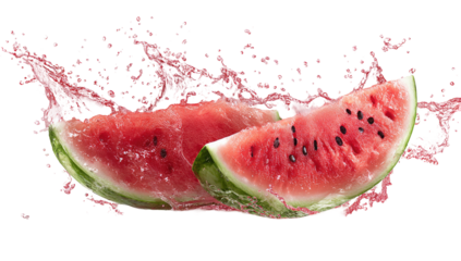 Watermelon slices with vibrant splashes
