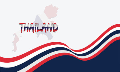 Thailand National Flag Background with Wavy Red White Blue Stripes and Map Design