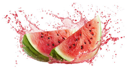 Watermelon slices exploding in a splash of juice