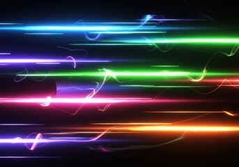 Naklejka premium Colorful Light Streaks on Dark Background Vibrant Abstract Digital Art