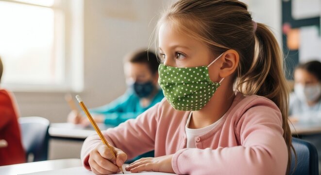 Classroom Study Portrait of a Masked Girl During Pandemic Education - Powered by Adobe