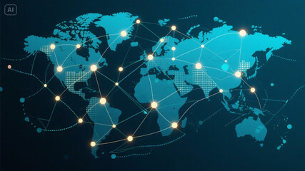 Global Network Connectivity World Map Illustration, Technology Connection Concept © MuHar