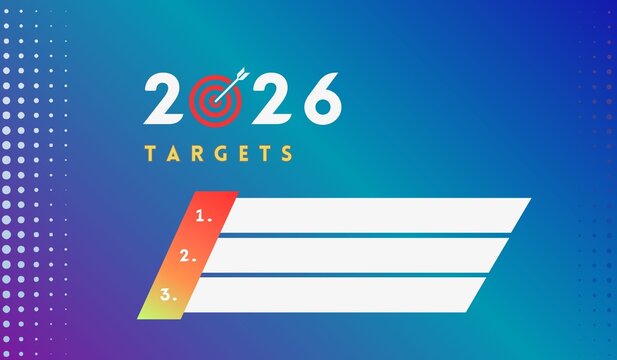 Top 3 targets in 2026 corporate template illustration for presentations blue orange red theme