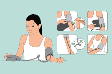 Correct Way to Measure Blood Pressure with Arm Cuff Vector Illustration