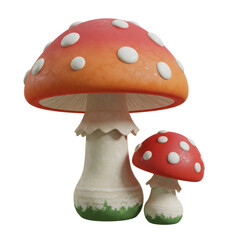 赤いキノコと白いドットの透明な背景の3Dレンダリングイラスト