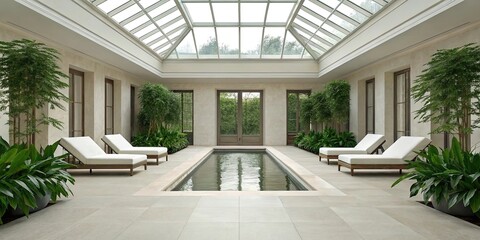 Luxury Indoor Garden Room with Skylight Roof and Modern Greenery