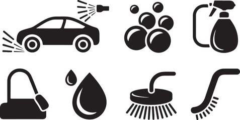 Car Wash Icons Set for Automotive Service