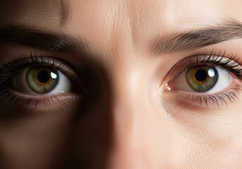 Fototapeta premium Close Up of Human Eyes with Brown Iris and Natural Skin Tone in Bright Lighting