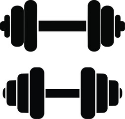 Two black dumbbell weights stacked vertically for strength training and fitness exercises at the gym