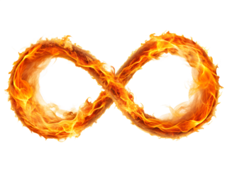 Fiery infinity symbol isolated on transparent background, a representation of eternal energy, limitless potential, and the continuous cycle of life and rebirth